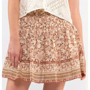 Blu Pepper NWT Vintage Aesthetic Tan Floral Print High-Rise Pleated Mini Skirt M